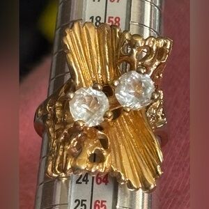 Gold Toned Floral Ring with Clear Stone Accents from Park Lane, size 9.5 +